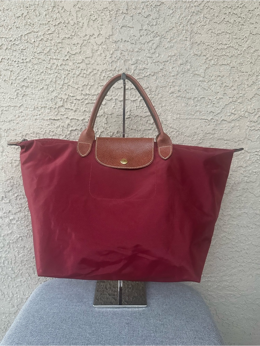 Women's Large Burgundy Tote Bag with Brown Trim